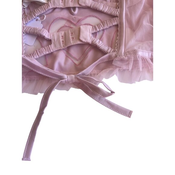 For Love & Lemons Pink Heart Mesh Corset Top With Ruffle Trim XXS - Picture 6 of 16